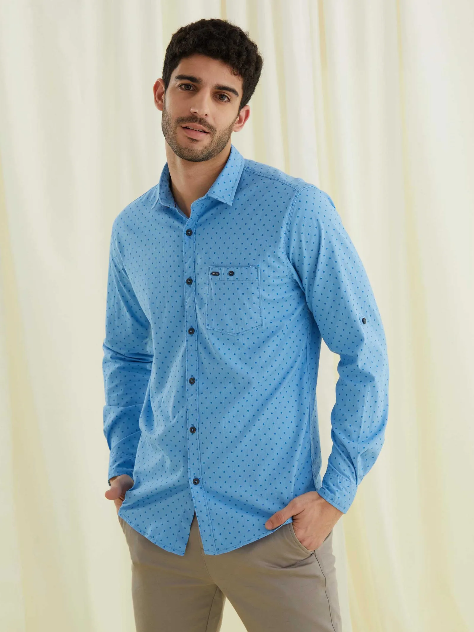 Blue Printed Stretch Shirt