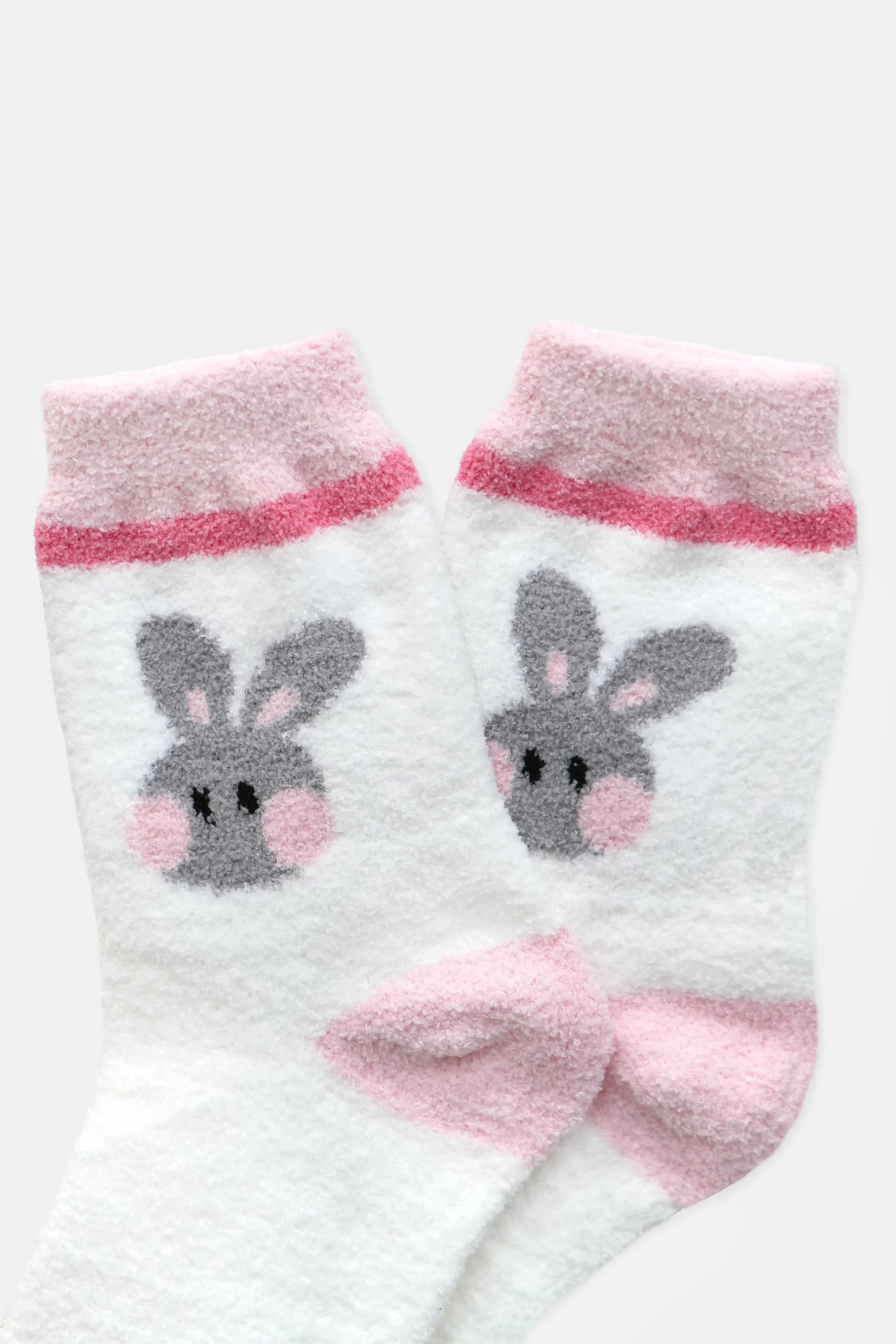 Blushing Rabbit Furry Socks, Powder White