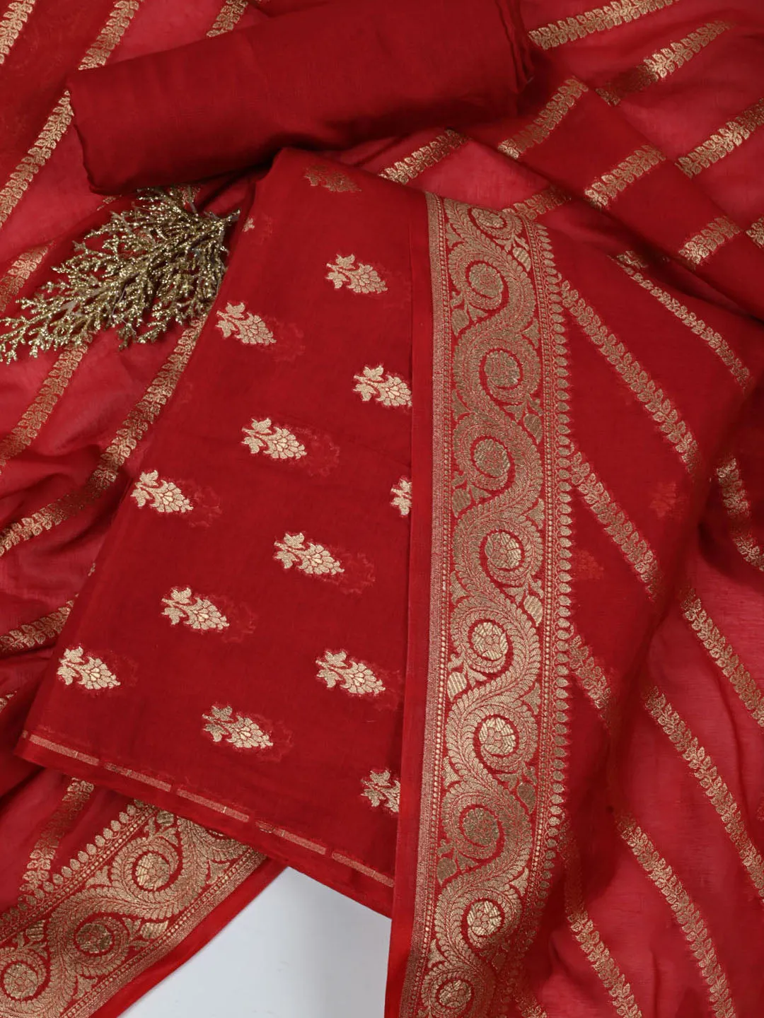 Booti Woven Chanderi Unstitched Suit Piece With Dupatta