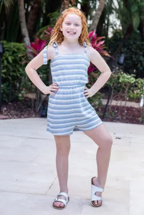 Born To See The World Girls Blue Striped Romper FINAL SALE