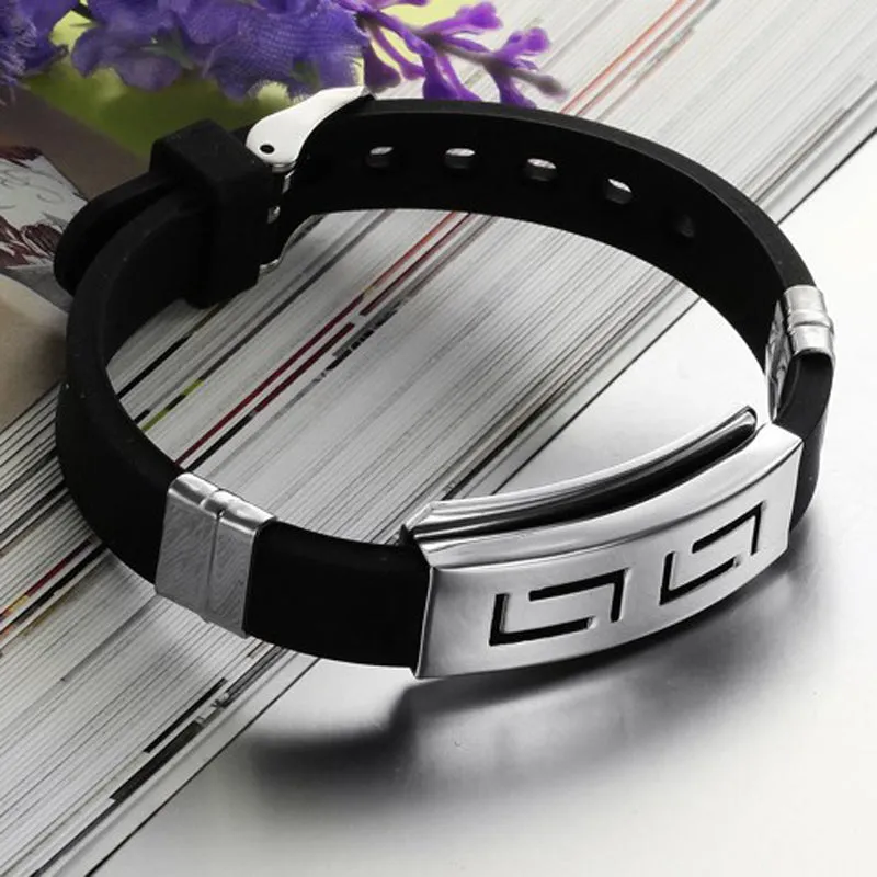 Bracelet men Black silicone Stainless steel men Jewelry