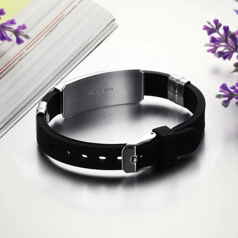 Bracelet men Black silicone Stainless steel men Jewelry