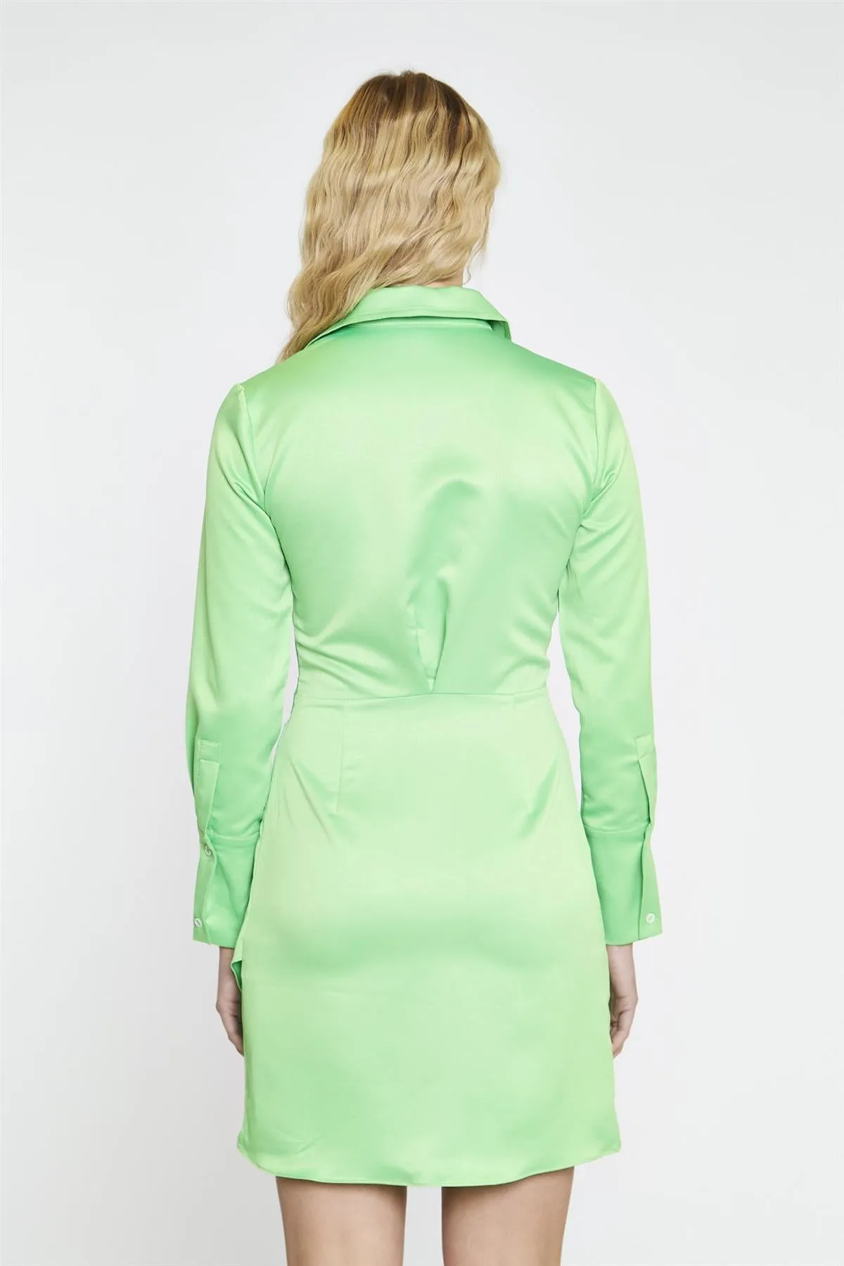 Bright-Green Wrapped Shirt Mini-Dress