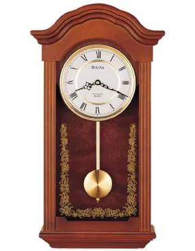 Bulova Baronet - Chiming Pendulum Wall Clock - Solid Wood Case - Mahogany Finish