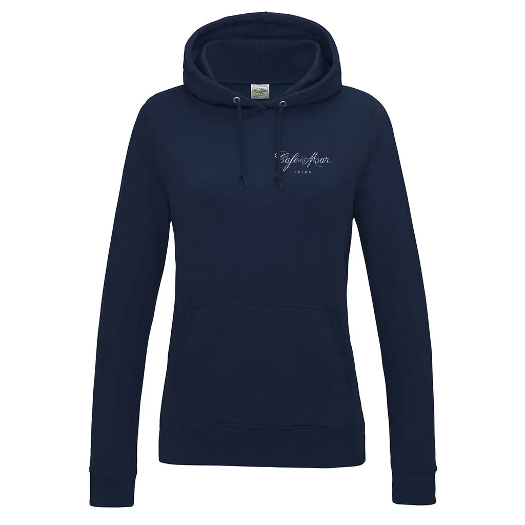 Café del Mar Ibiza White Embroidered Logo Women's College Hooded Sweatshirt