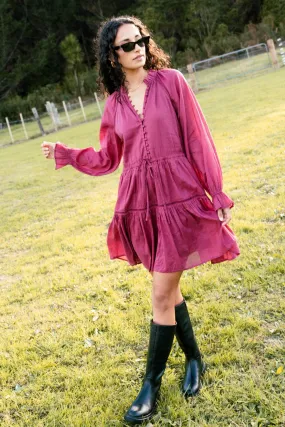 Carousel Cabernet LS Mini Dress