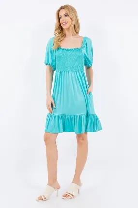 Celeste Full Size Ruffle Hem Short Sleeve Smocked Dress