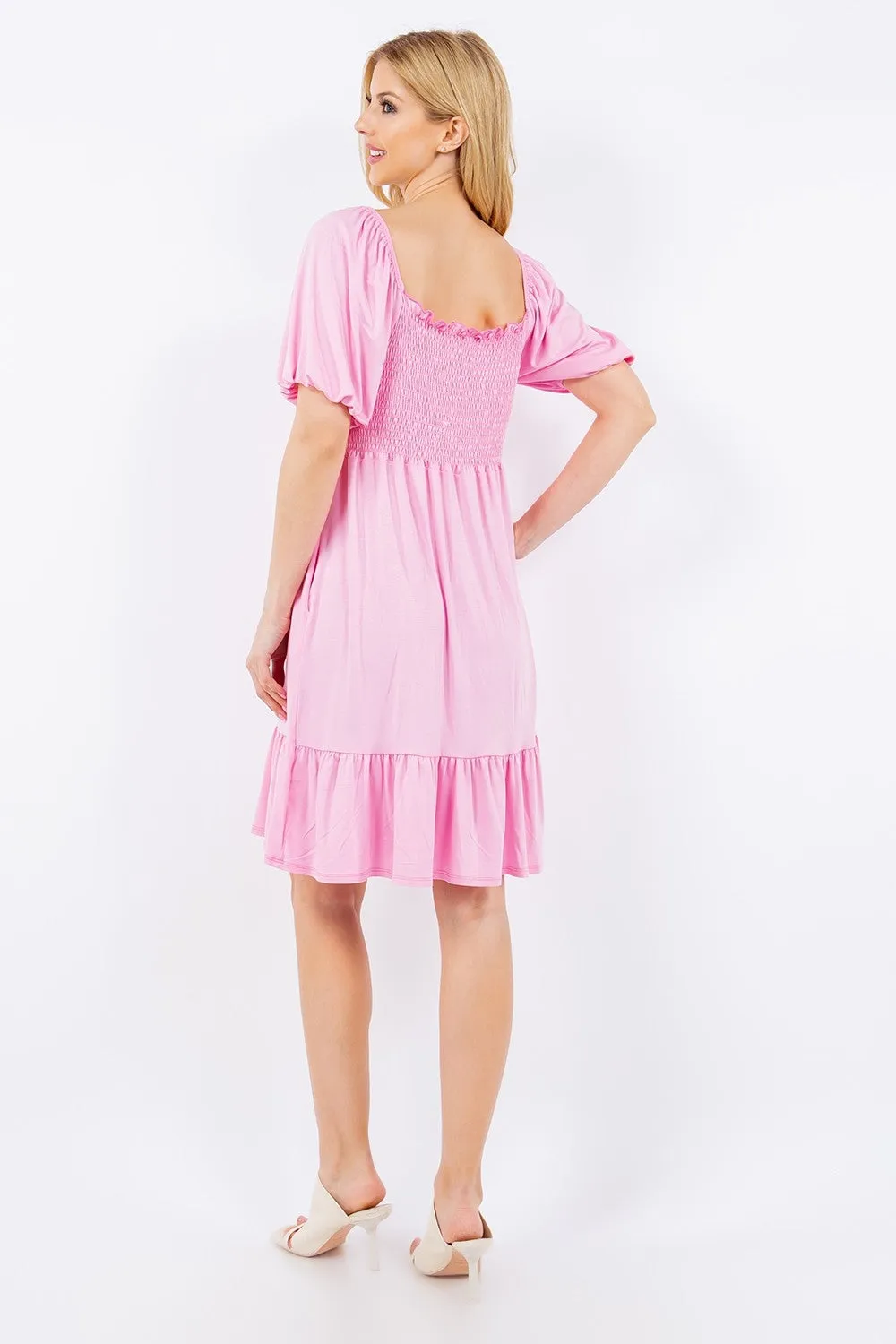 Celeste Full Size Ruffle Hem Short Sleeve Smocked Dress