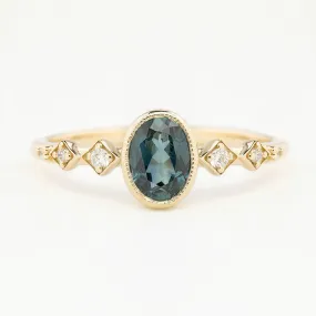 Celeste Ring 0.89ct Unheated Deep Teal Blue Queensland Sapphire, 14K Yellow Gold (One of a kind)