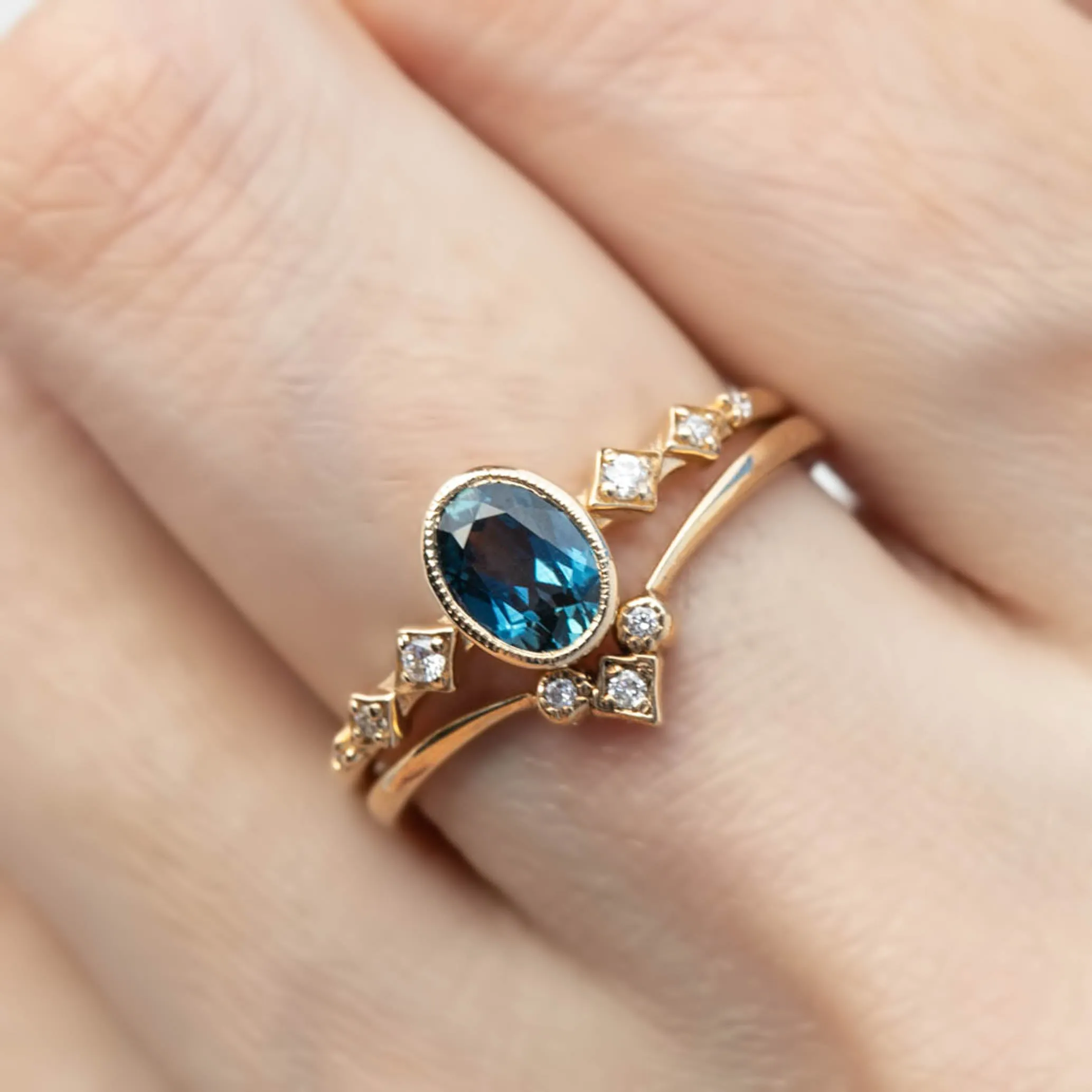 Celeste Ring 0.89ct Unheated Deep Teal Blue Queensland Sapphire, 14K Yellow Gold (One of a kind)