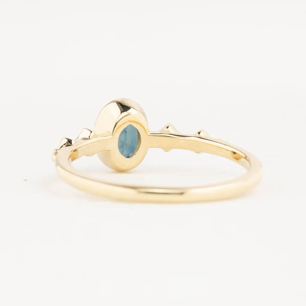 Celeste Ring 0.89ct Unheated Deep Teal Blue Queensland Sapphire, 14K Yellow Gold (One of a kind)