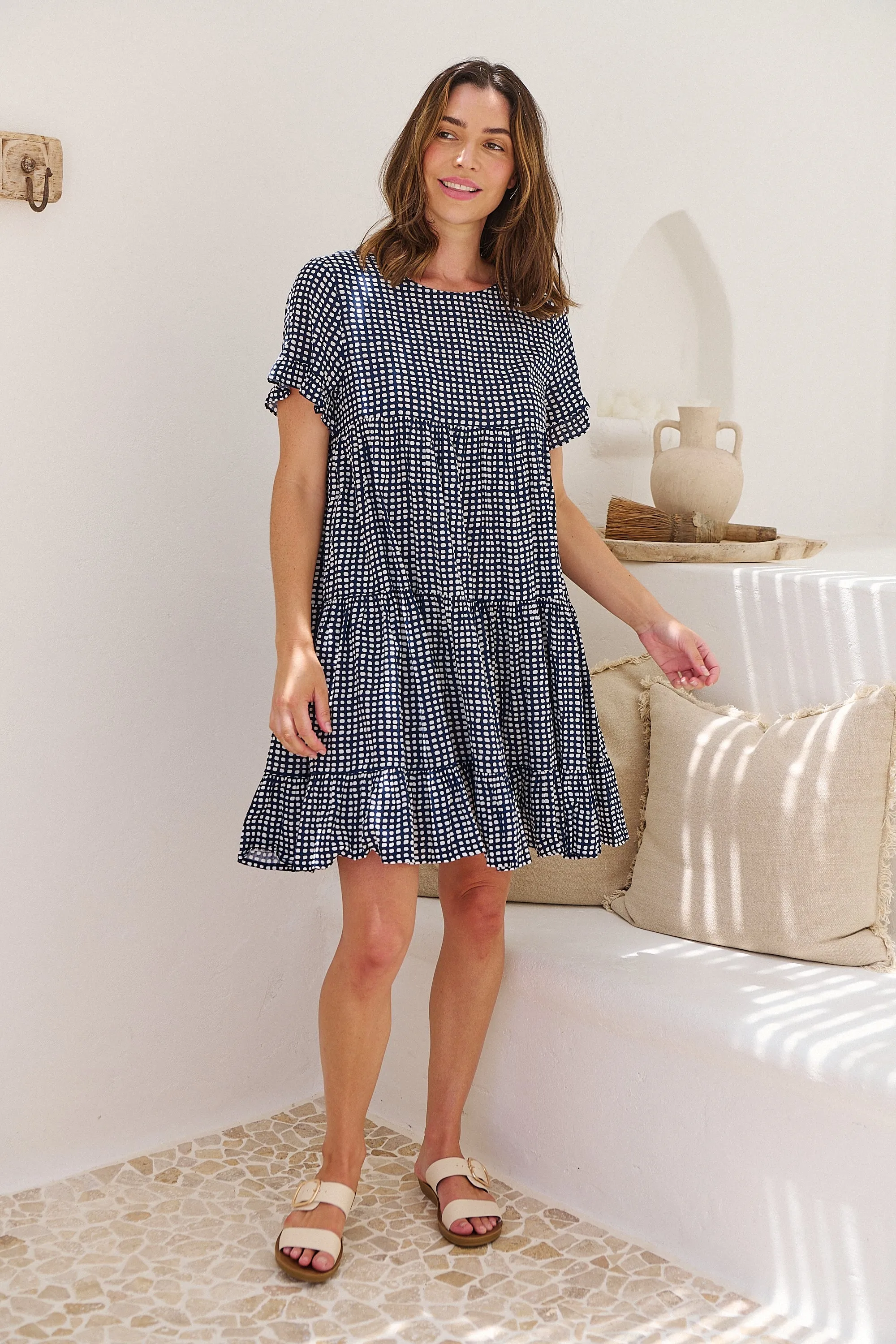 Cely Navy/White Printed Smock Dress