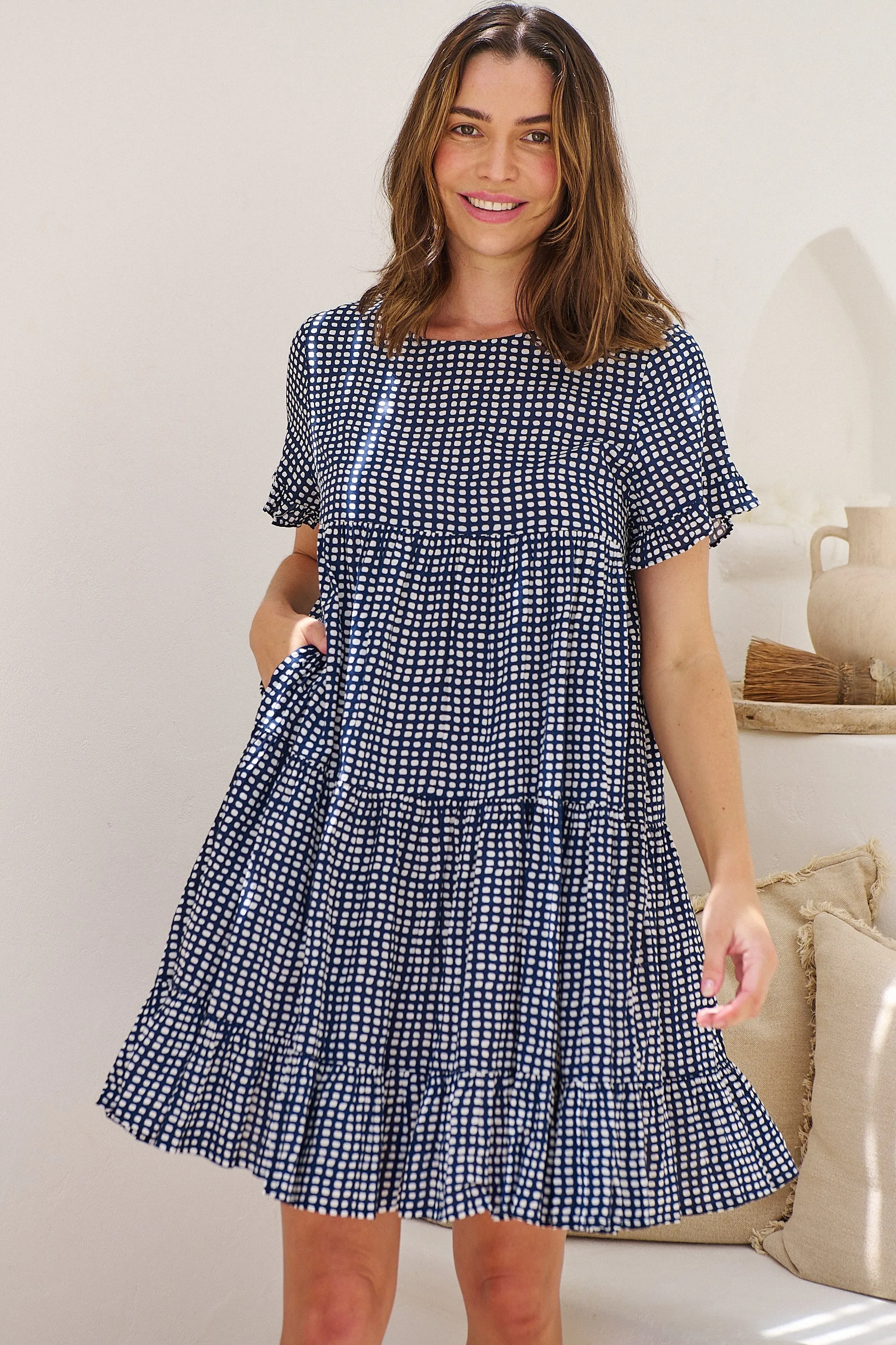 Cely Navy/White Printed Smock Dress