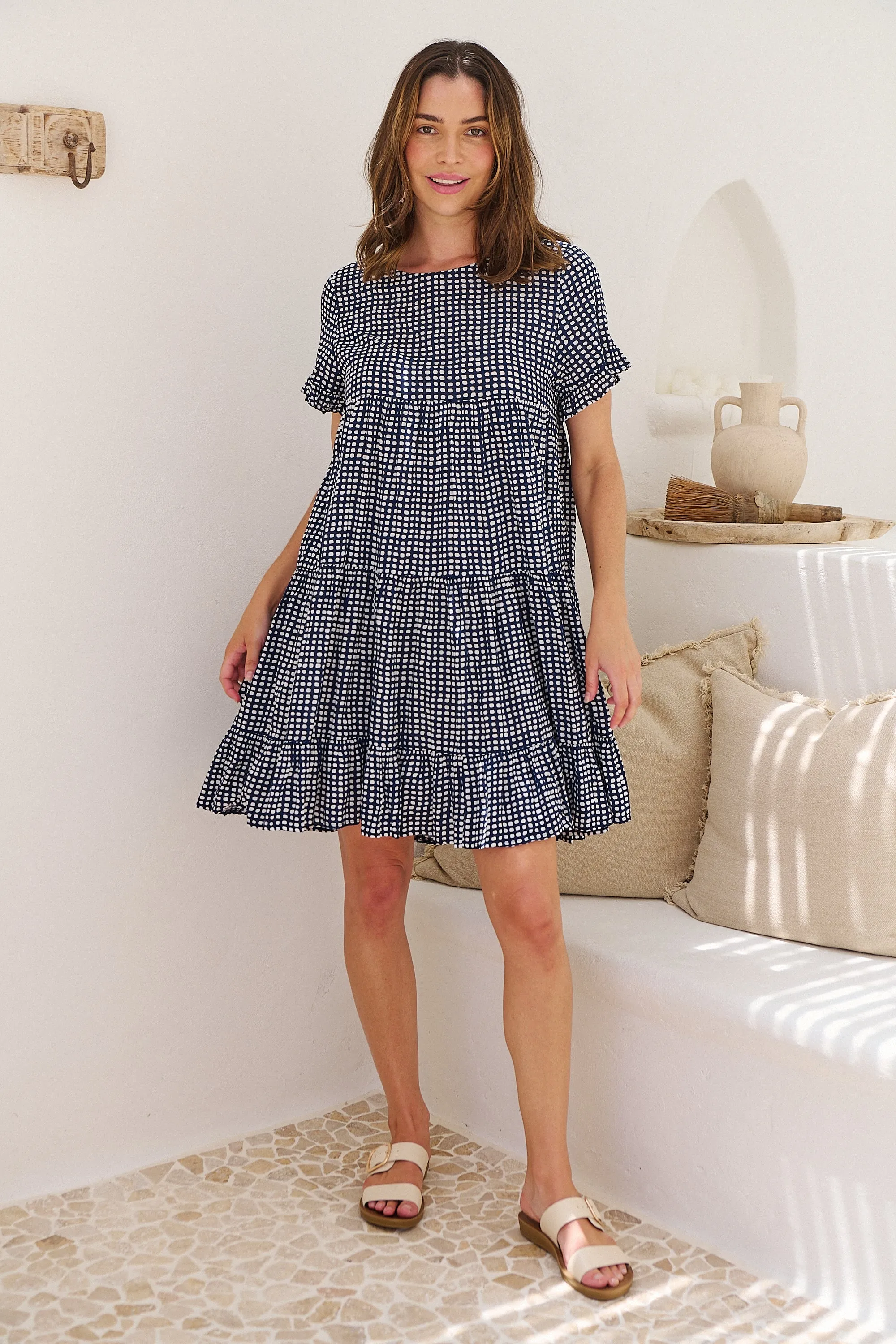 Cely Navy/White Printed Smock Dress