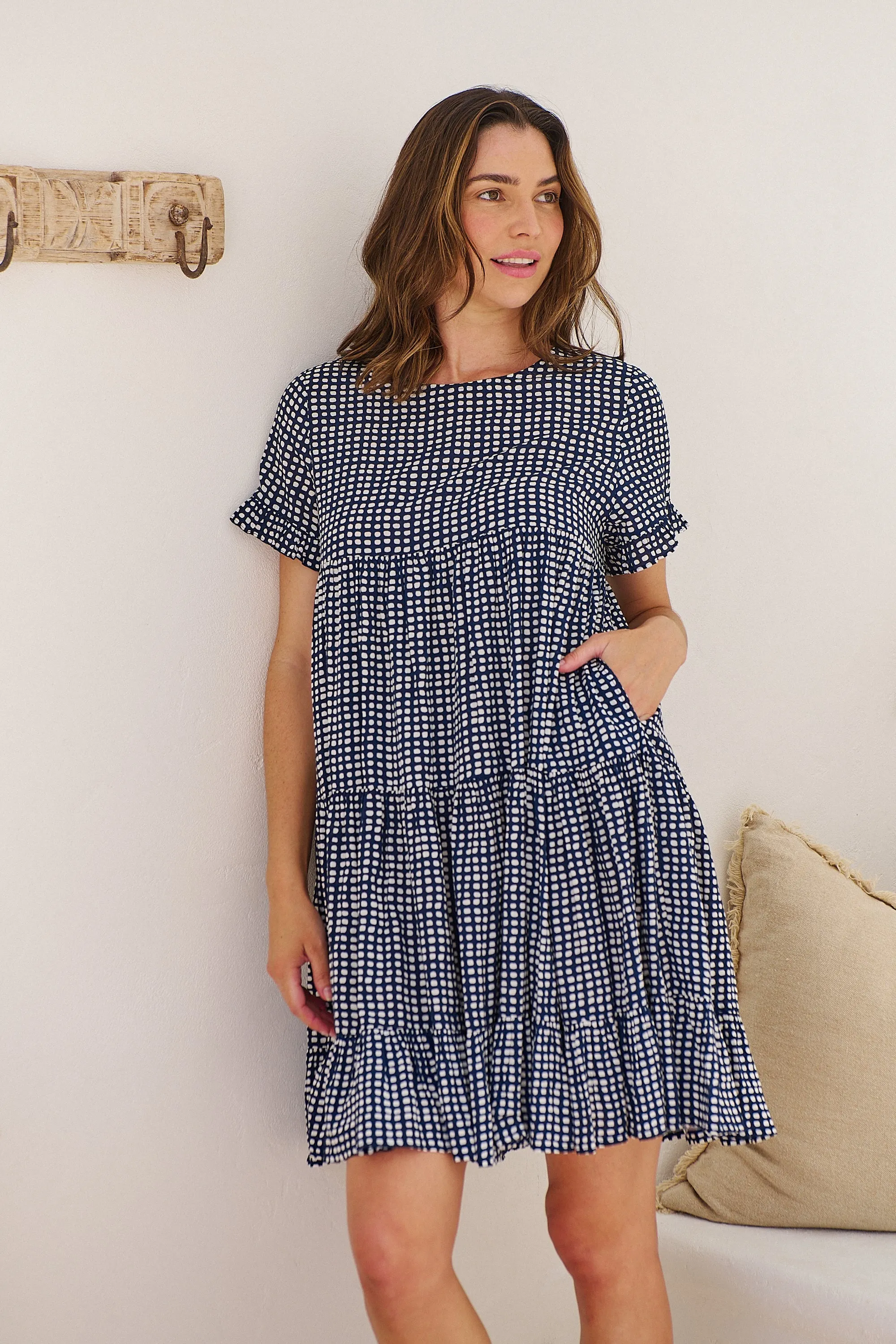 Cely Navy/White Printed Smock Dress