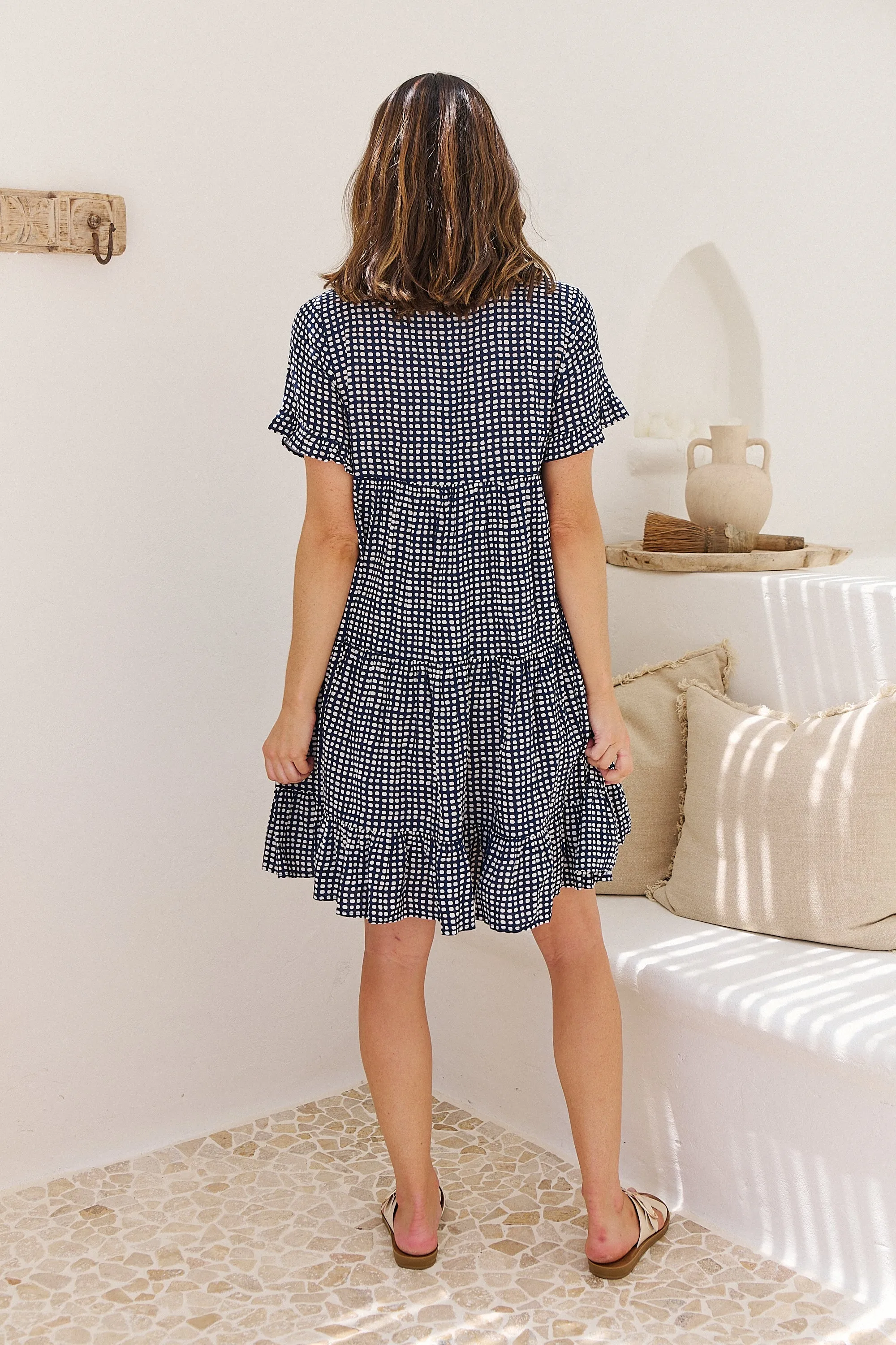 Cely Navy/White Printed Smock Dress