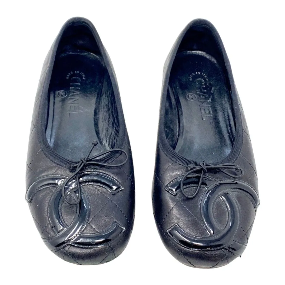 CHANEL Black Leather Quilt Cambon Ballet Flats Size 38 | 7.5 G24712