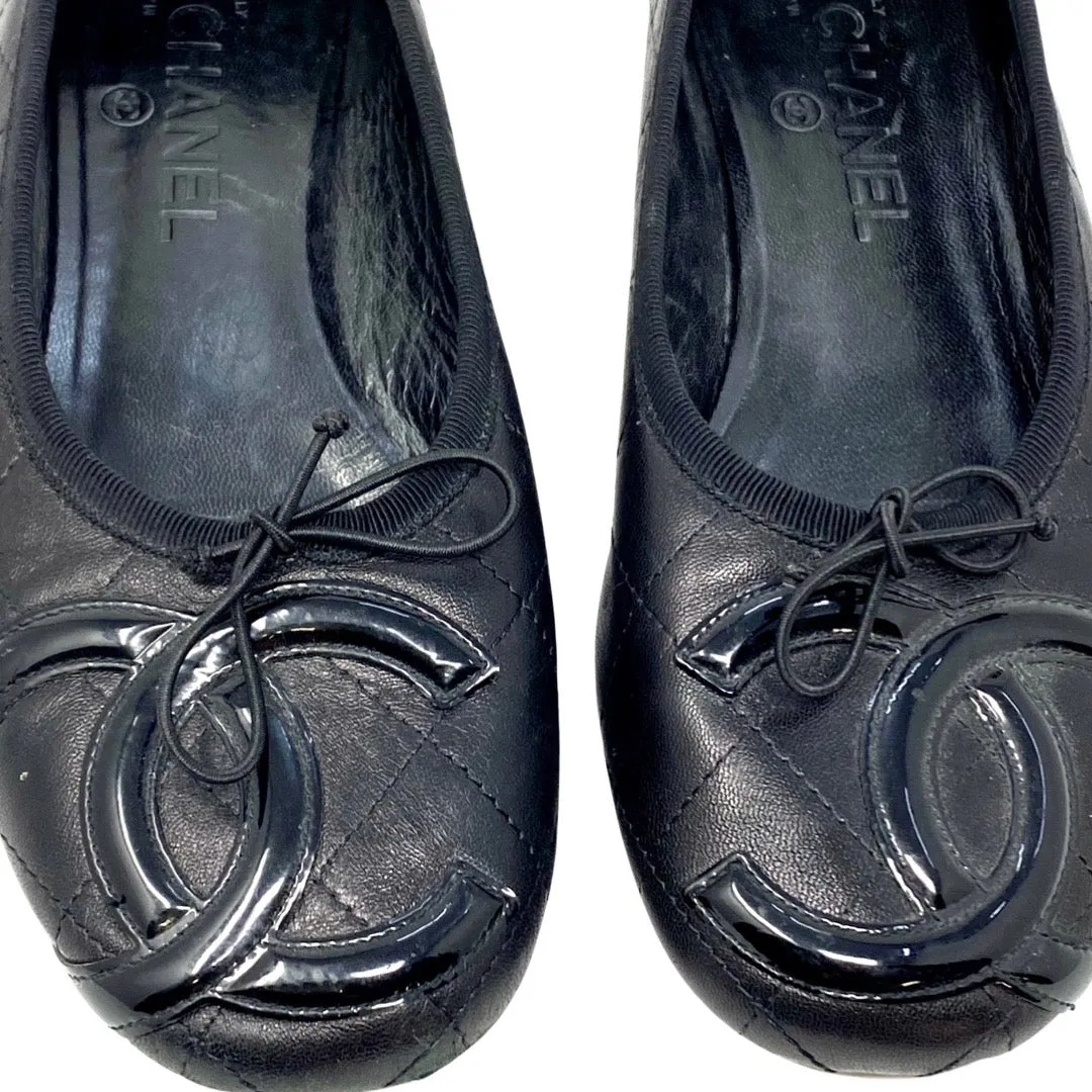 CHANEL Black Leather Quilt Cambon Ballet Flats Size 38 | 7.5 G24712