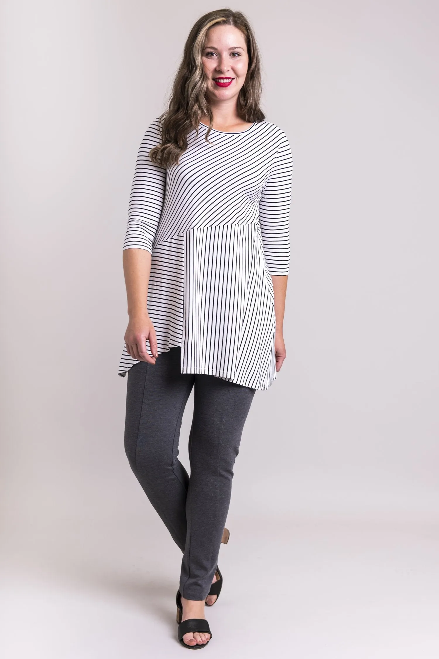 Charming Tunic, White/Black Small Stripe, Bamboo- Final Sale