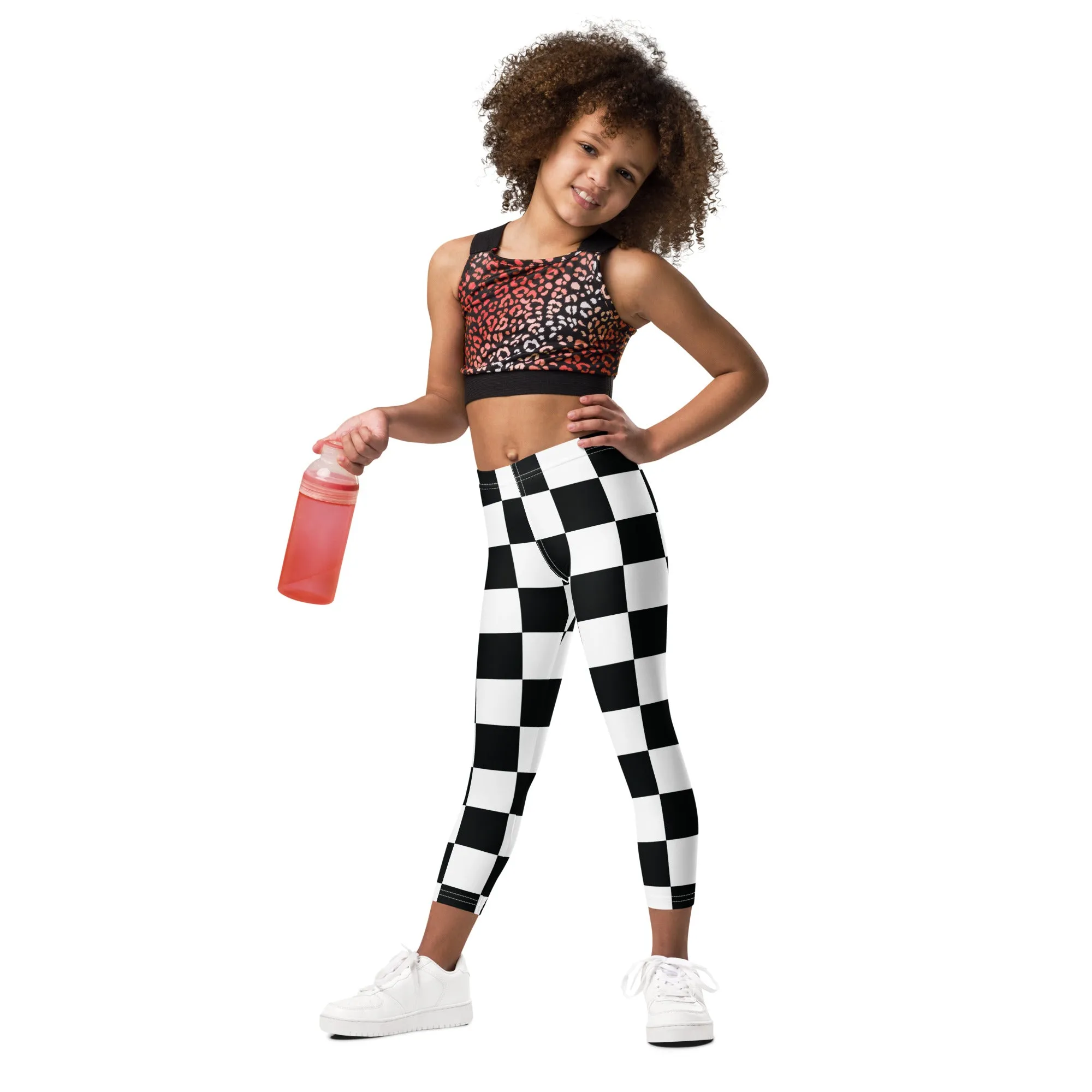 Checkered Charm: Girls' Yoga Pants Workout Leggings