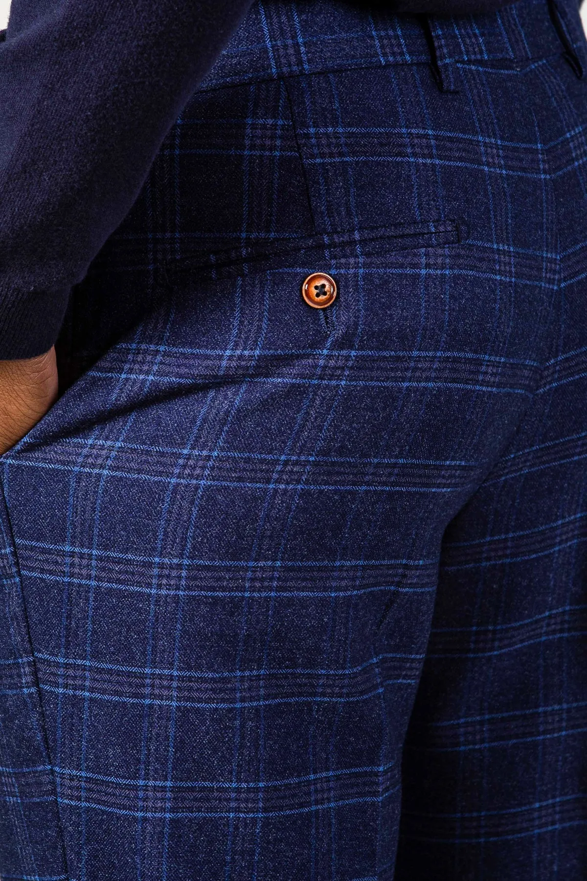 CHIGWELL - Blue Tweed Check Three Piece Suit