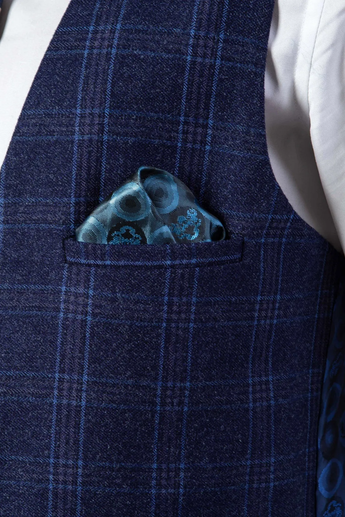 CHIGWELL - Blue Tweed Check Three Piece Suit