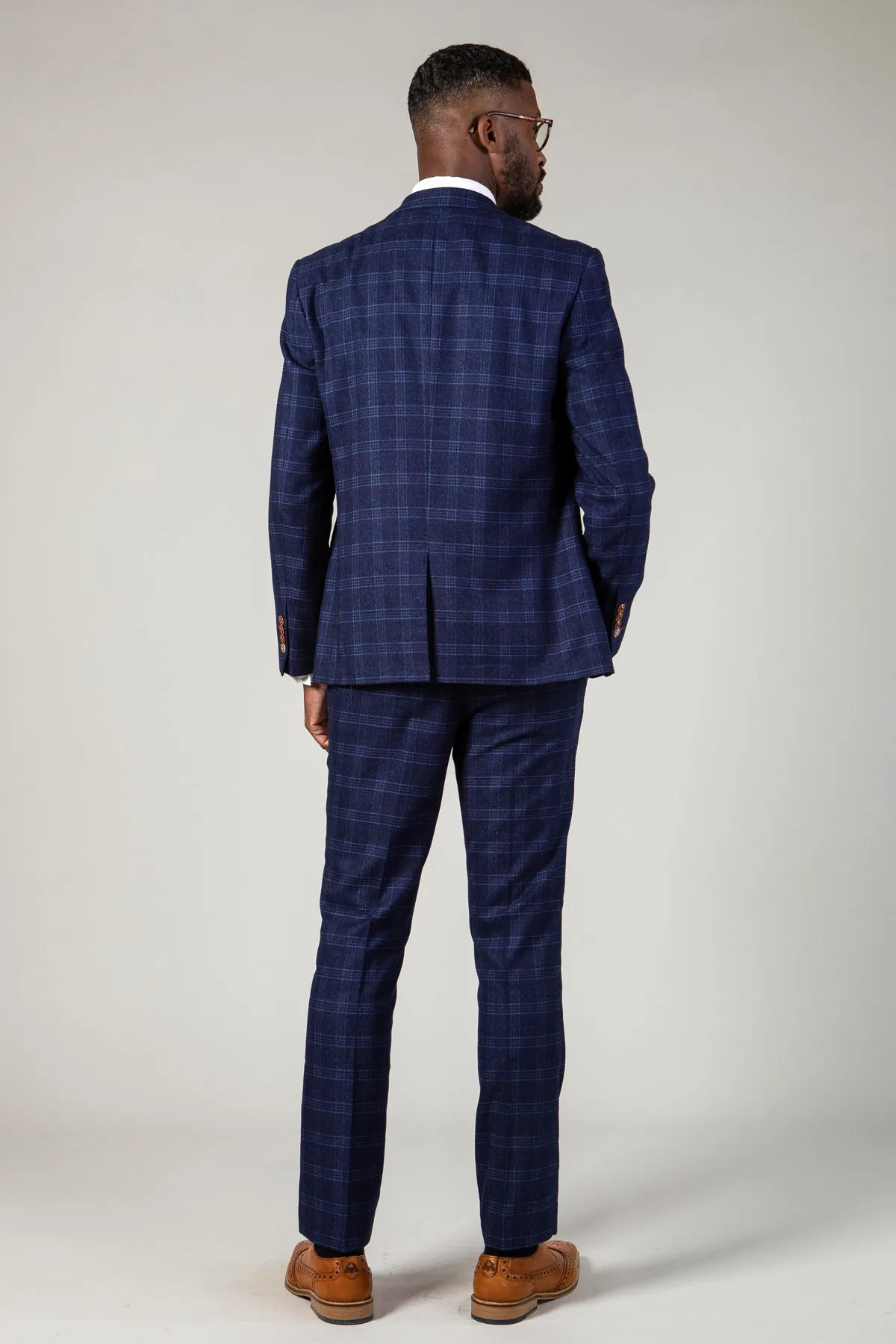 CHIGWELL - Blue Tweed Check Three Piece Suit