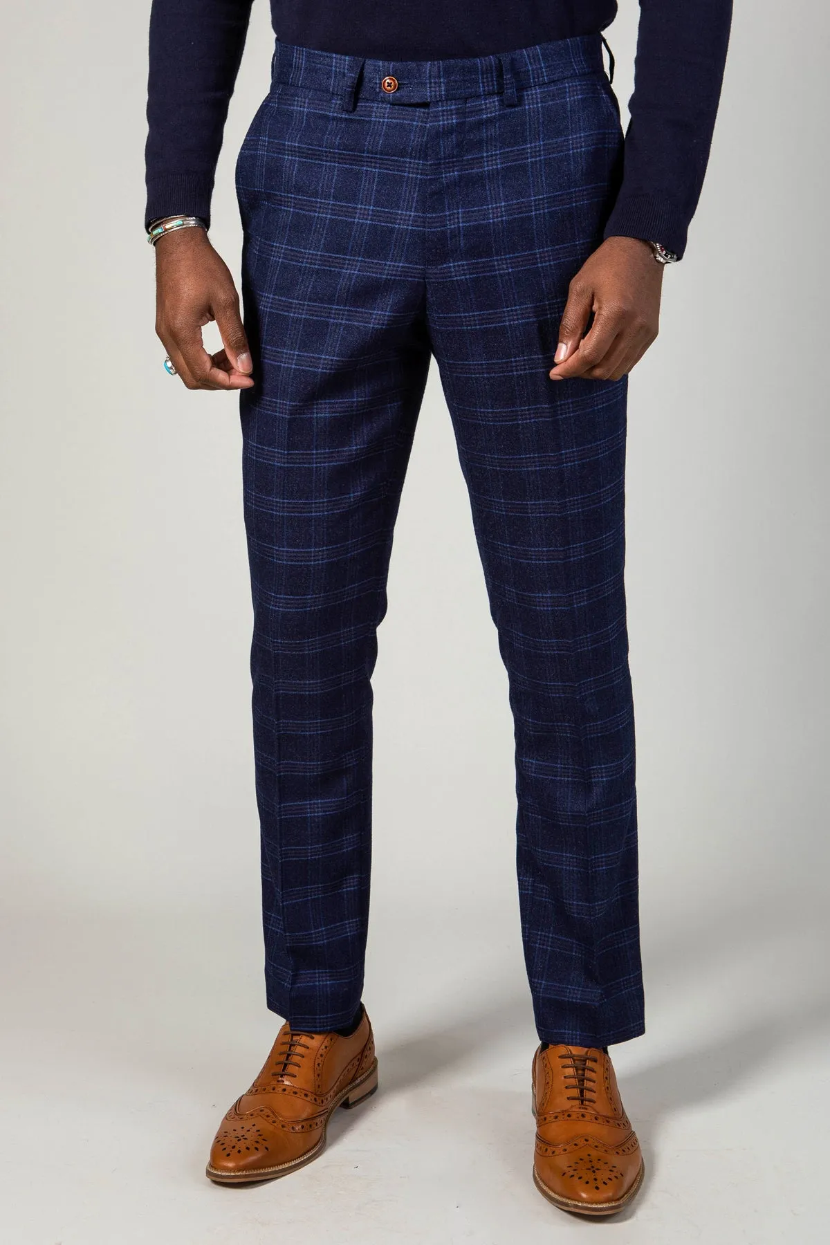 CHIGWELL - Blue Tweed Check Three Piece Suit