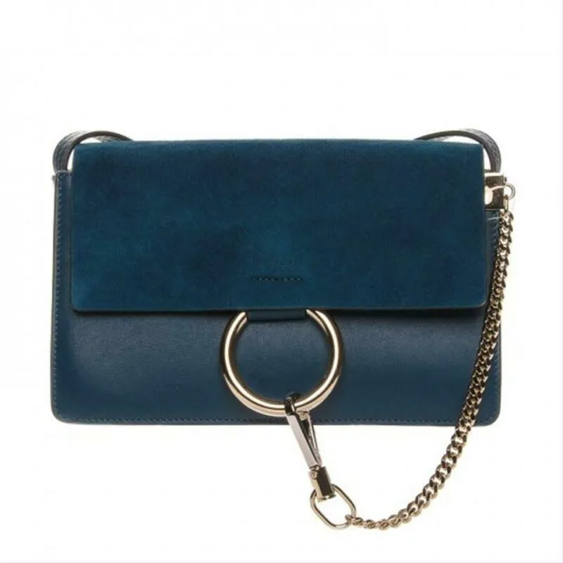 Chloé Faye New Small Majolica Suede Blue Leather Cross Body Bag