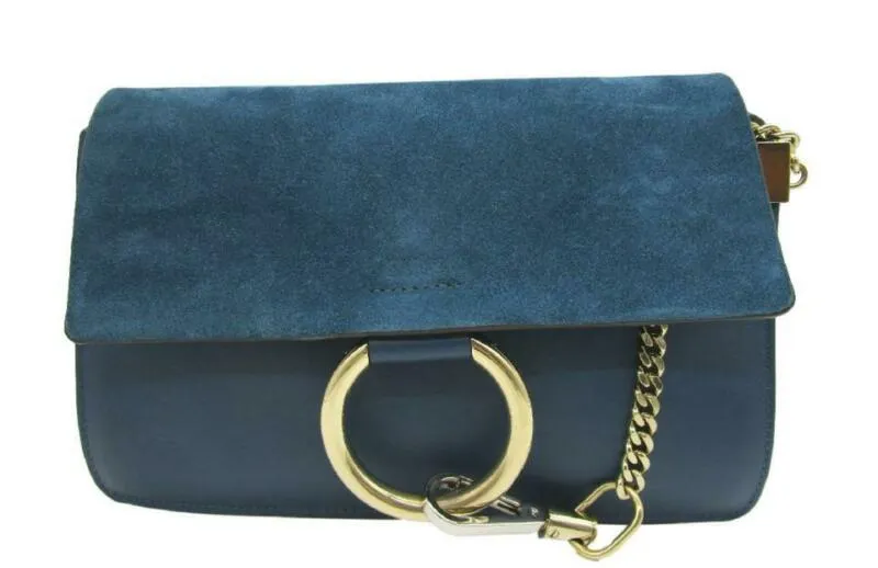 Chloé Faye New Small Majolica Suede Blue Leather Cross Body Bag