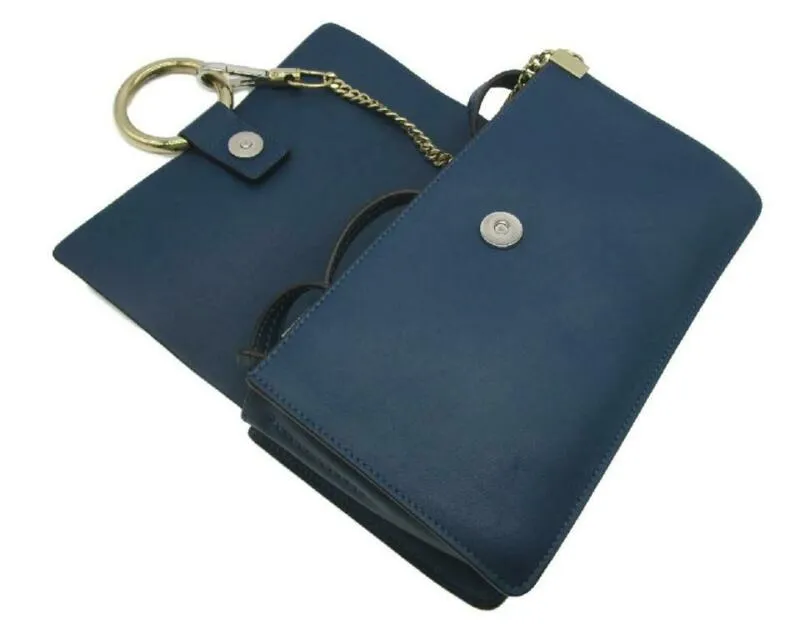 Chloé Faye New Small Majolica Suede Blue Leather Cross Body Bag