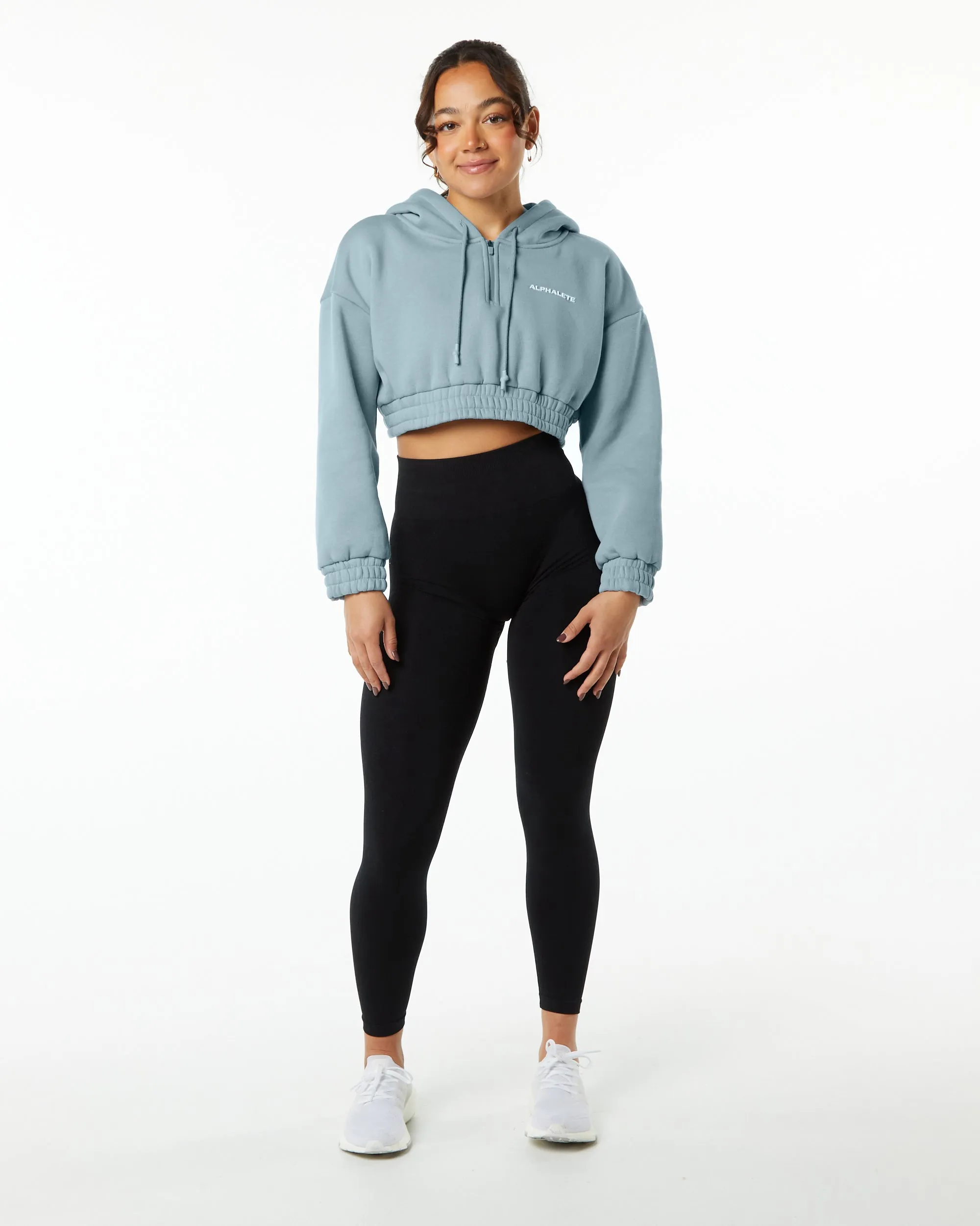 Classic Capital Crop Hoodie - Fog Blue