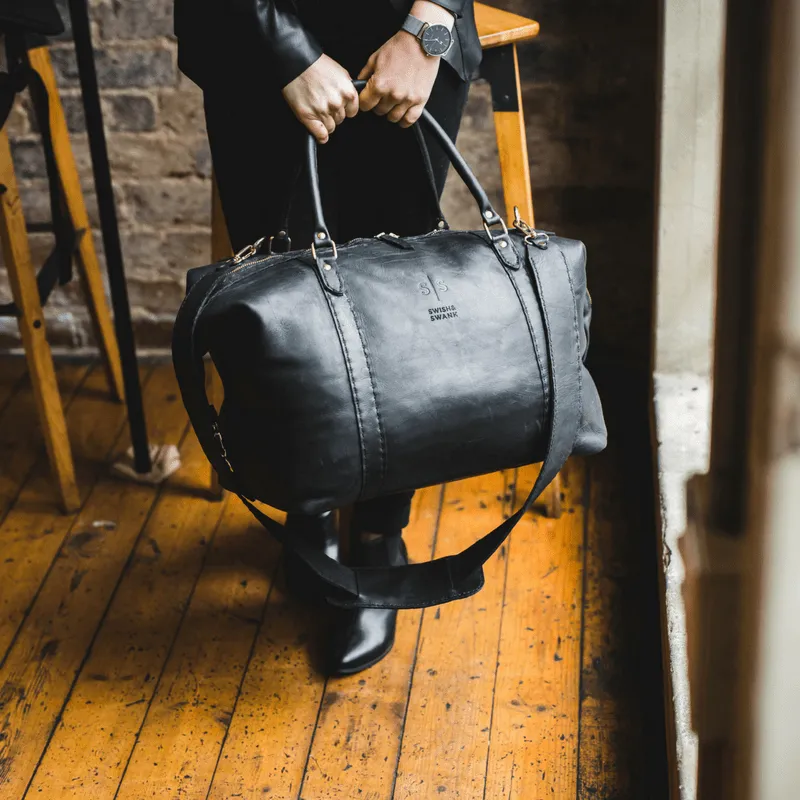 Classic Leather Duffle Bag - Black Weekender