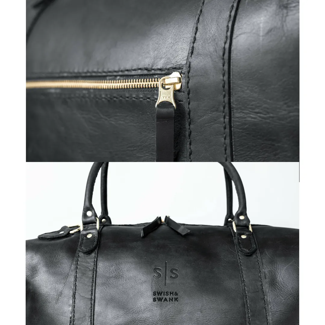 Classic Leather Duffle Bag - Black Weekender