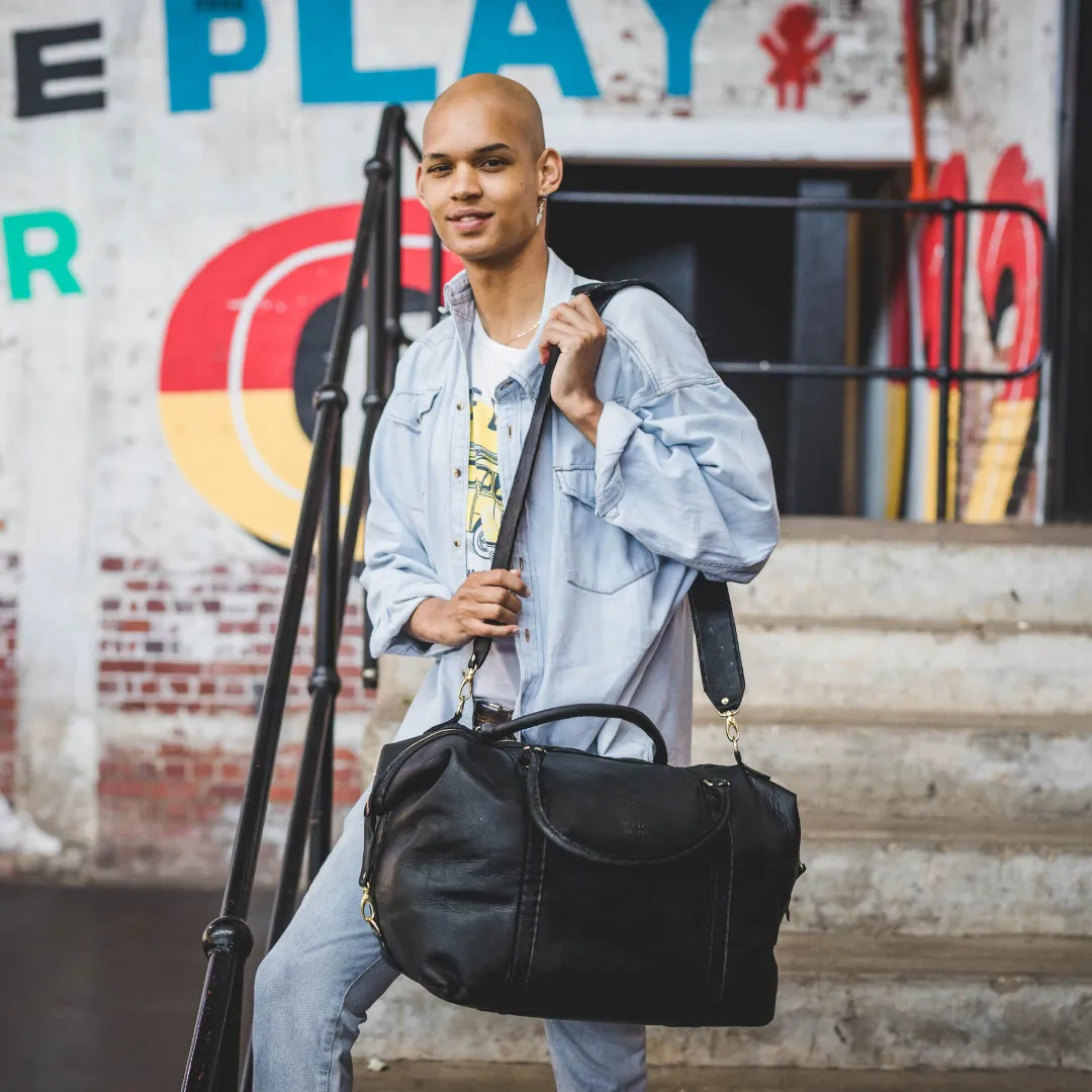 Classic Leather Duffle Bag - Black Weekender