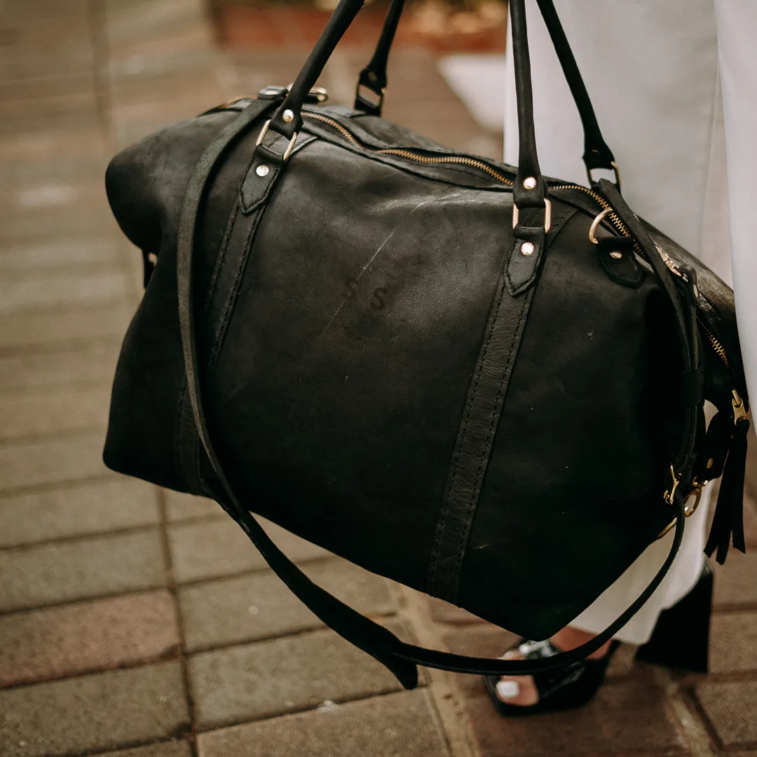 Classic Leather Duffle Bag - Black Weekender