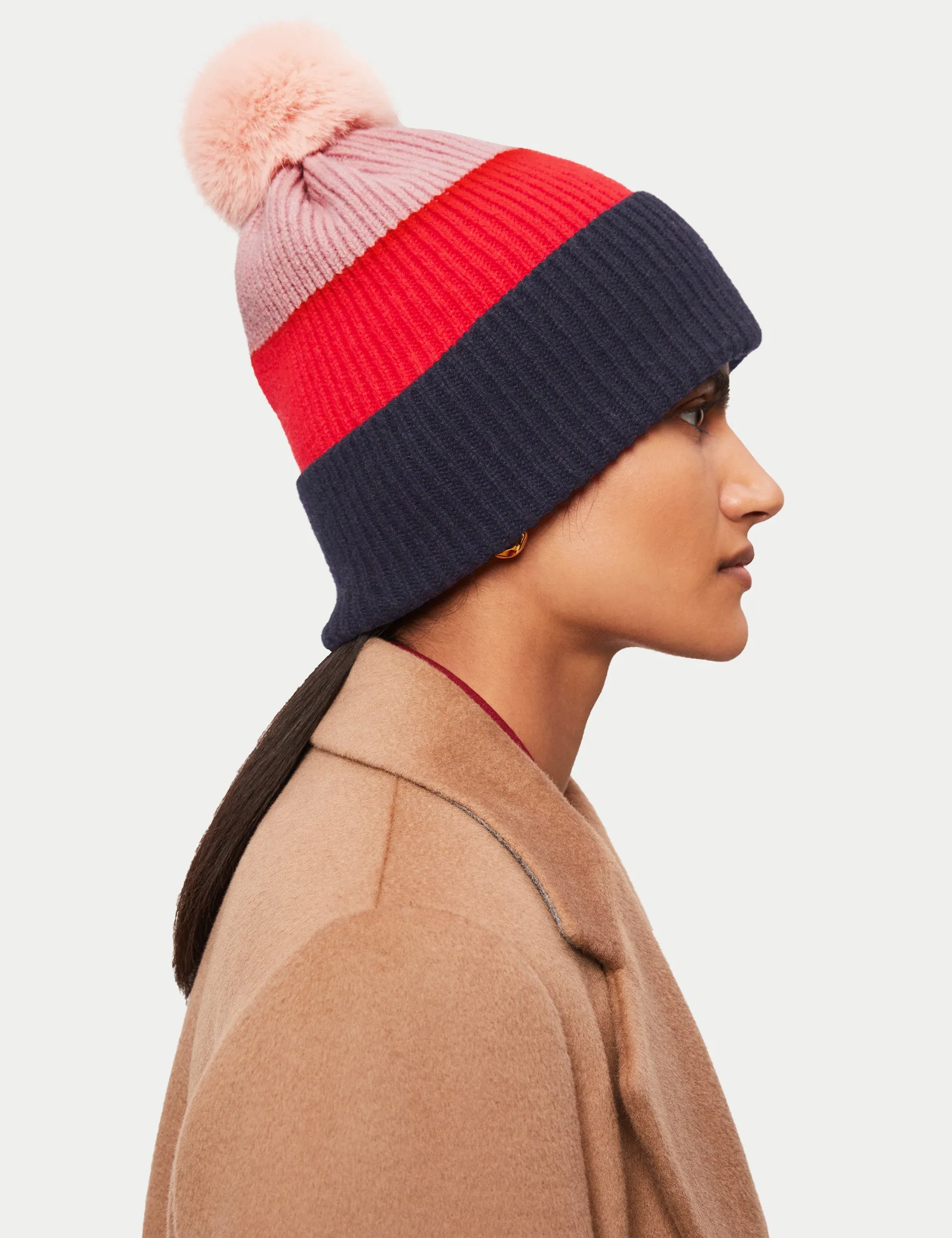 Colour Block Lambswool Pom Hat | Multi