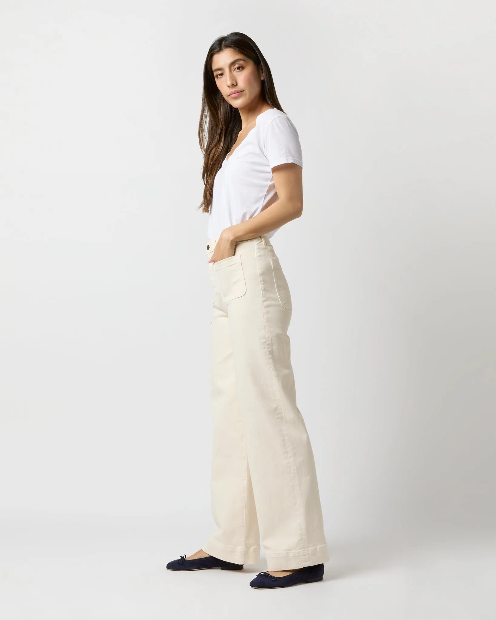 Column Patch Pocket Jean in Natural Stretch Denim