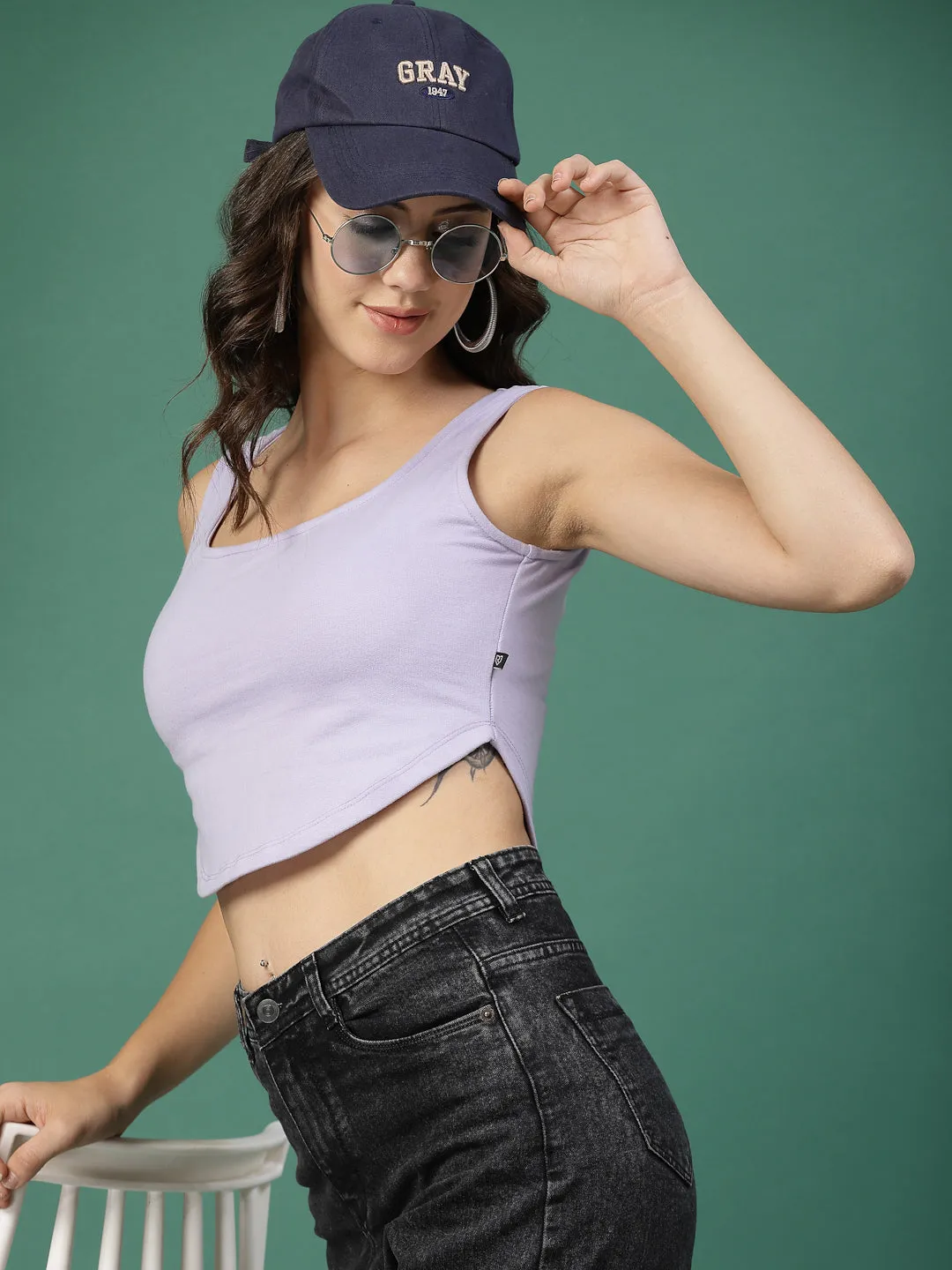 Cool Comfort Solid Scoop Neck Crop Tank Top