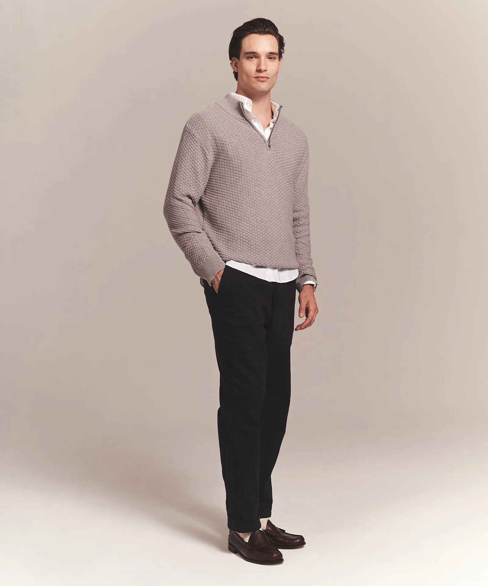 Cotton Cashmere Textured Quarter Zip