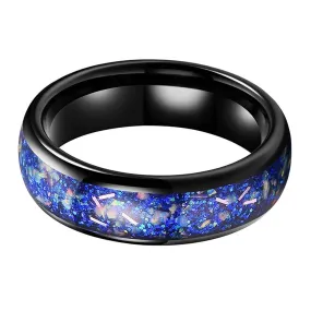 Crushed Blue Opal & Black Tungsten Dome Ring (4/6mm)