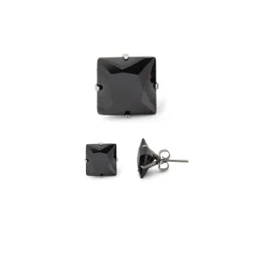 Cubic Zirconia Square Stud Earrings Stainless Steel Black Ear Piercing Jewelry Men Women