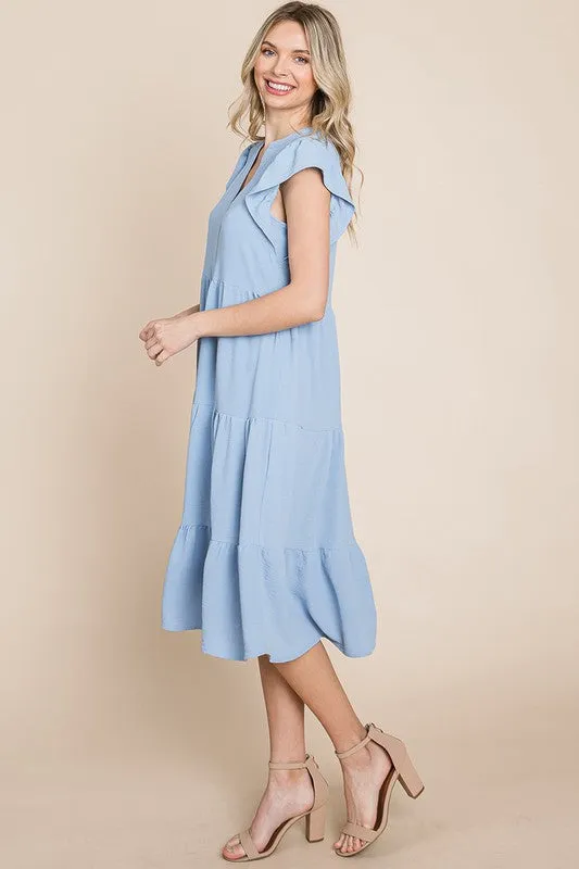 Curvy Light Blue Tiered Midi Dress