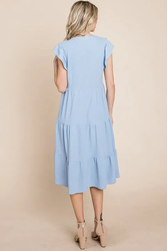 Curvy Light Blue Tiered Midi Dress