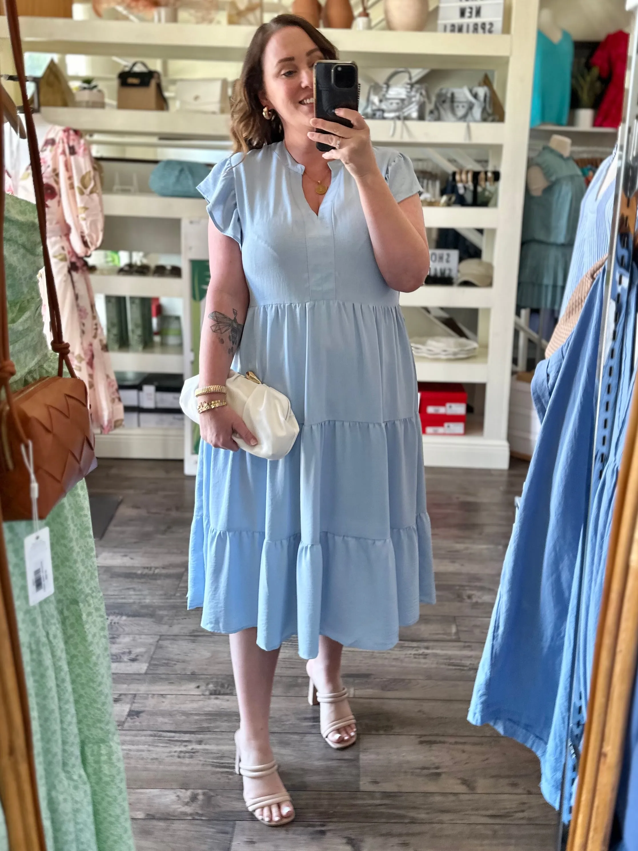 Curvy Light Blue Tiered Midi Dress