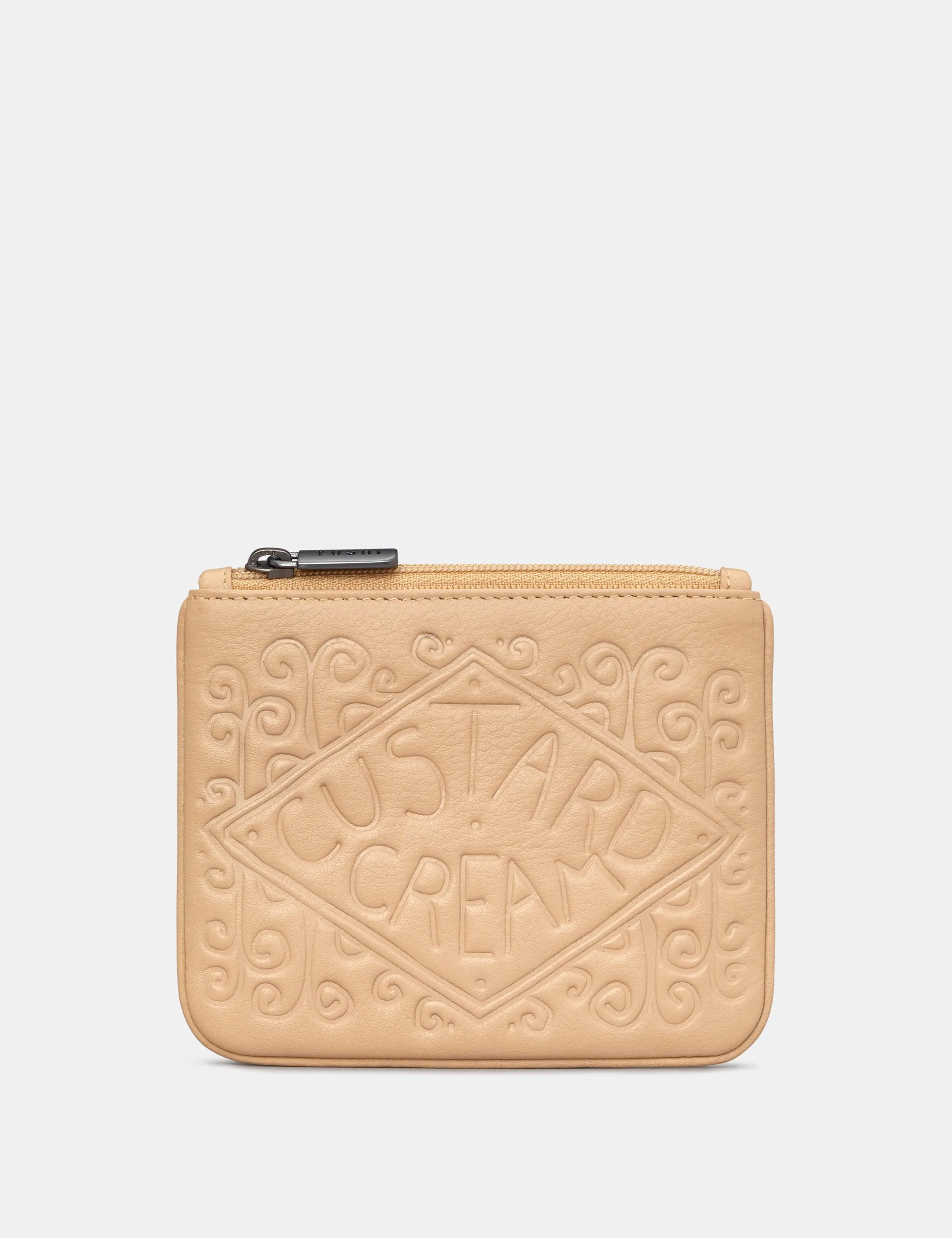 Custard Cream Leather Zip Top Purse