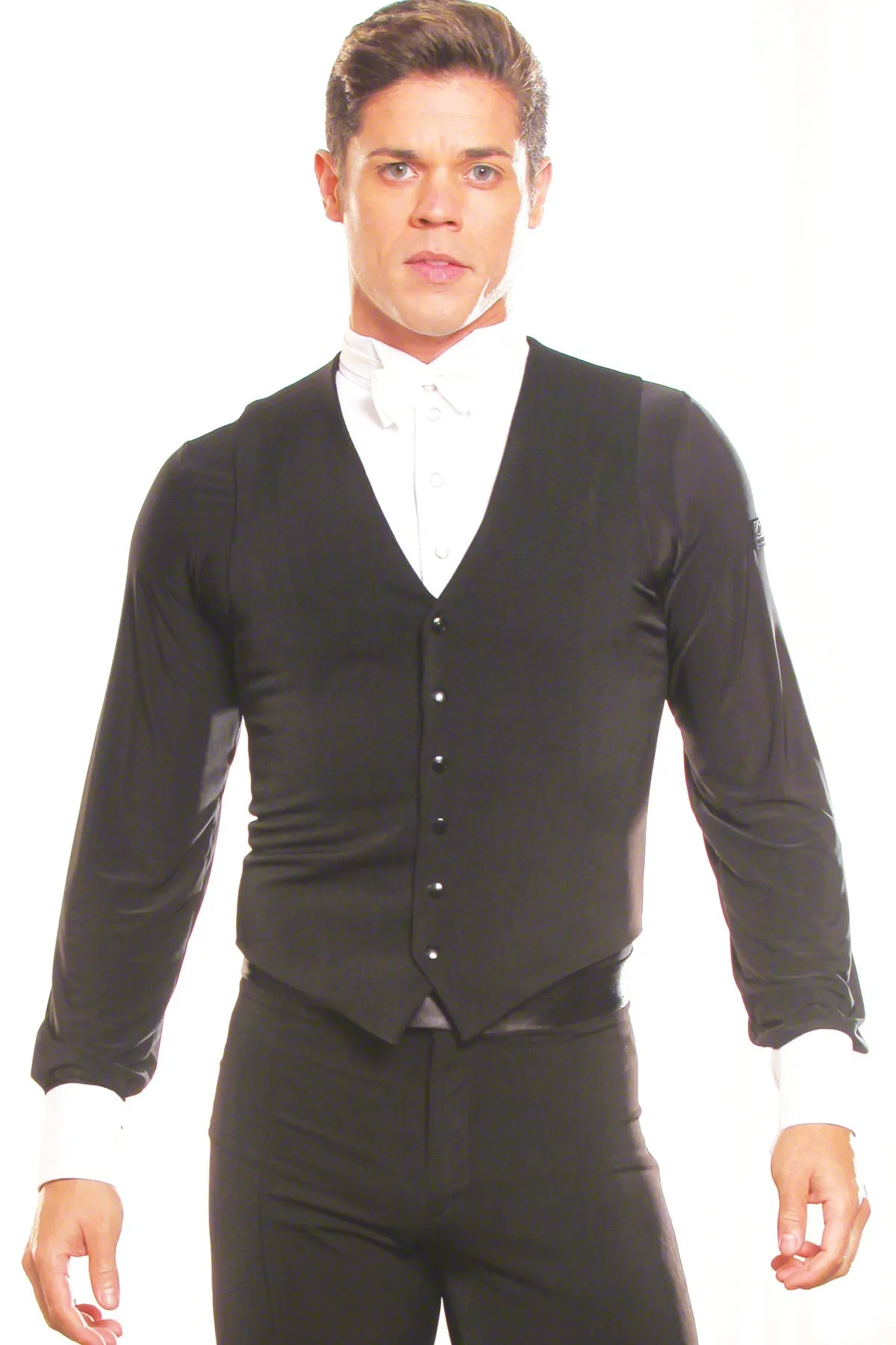 Dance America MV1 Men's Simple Stretch Black Ballroom Vest with Snap Closure in Stock