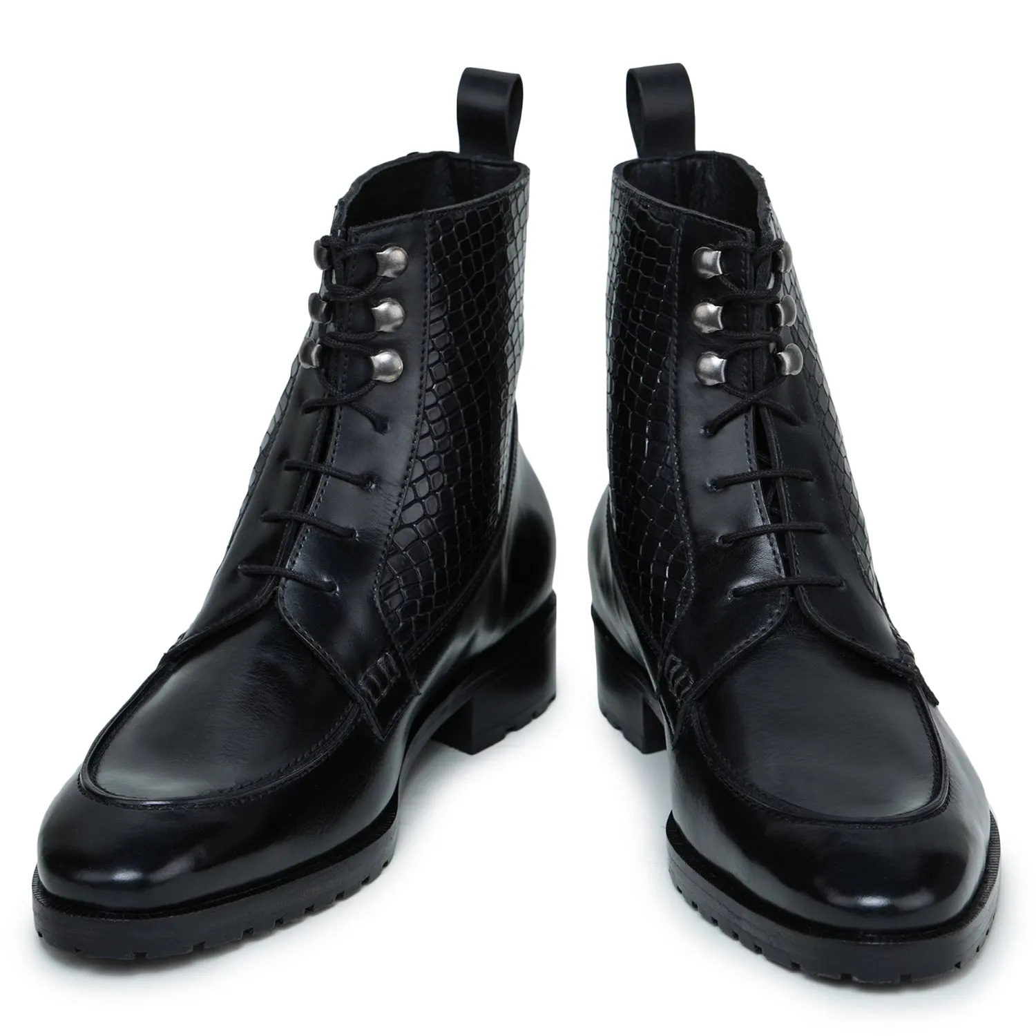 Derby Lace Up Boots - Black