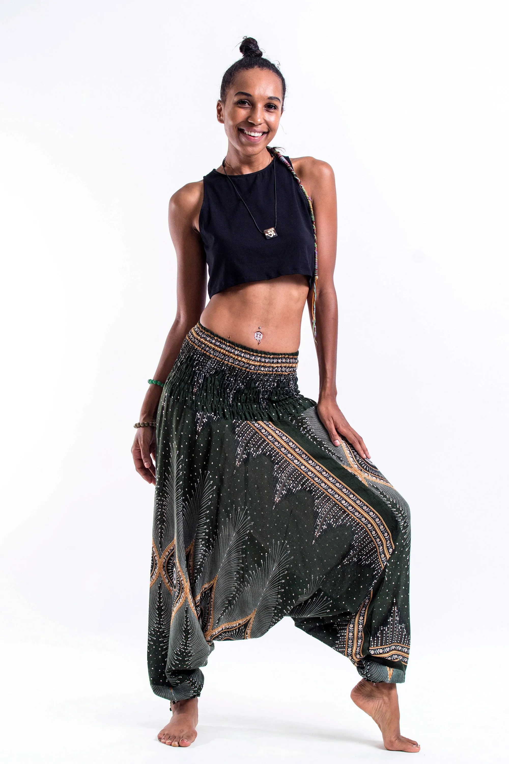 Diamond Peacock 2-in-1 Jumpsuit Harem Pants in Green