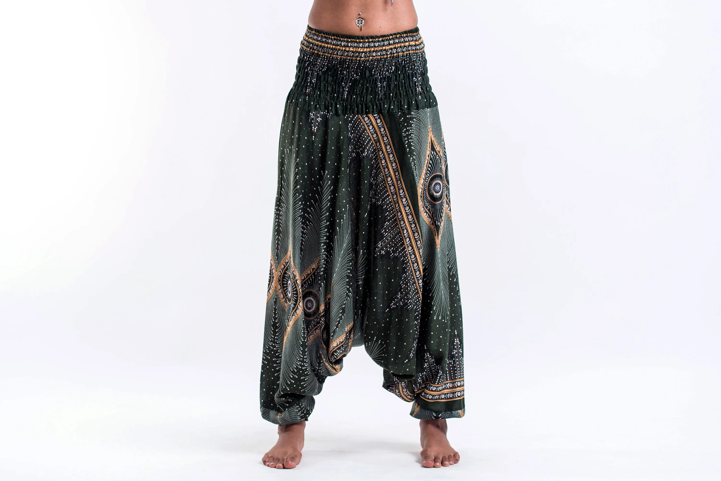 Diamond Peacock 2-in-1 Jumpsuit Harem Pants in Green